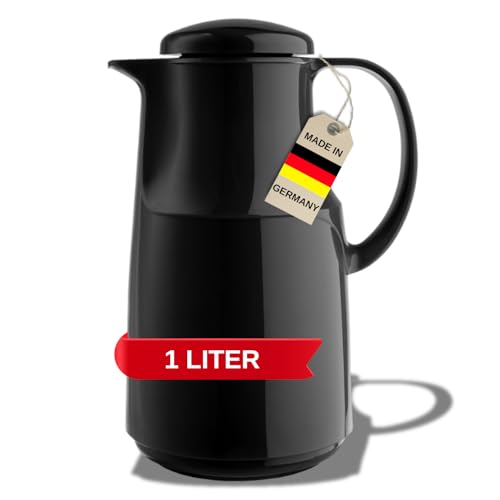 MARKUTEC Concord Flat Kunststoff-Thermoskanne – 1 Liter – Schwarz – Hochwertiger Glaseinsatz – Ergonomischer Schraubverschluss – Ideal für Kaffee & Tee