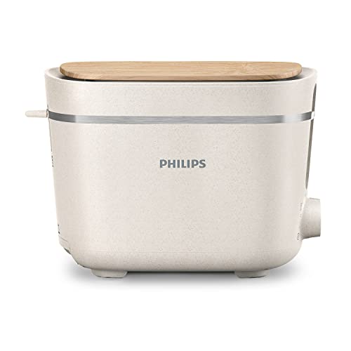 Philips Toaster Eco Conscious Edition - 2 Toastschlitze, 8 Stufen, Brötchenaufsatz, Auftaufunktion, hergestellt aus Altspeiseöl, seidenweiß-matt (HD2640/10)
