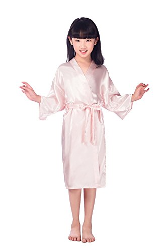 Joyplay Kinder Mädchen Kimono Robe Satin Seide Bademantel Nachtwäsche für Kinder Brautkleid Kleid Morgenmantel Kimono Robe Bademantel Nachtwäsche Rosa XL