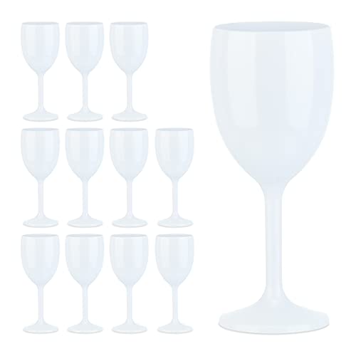 Relaxdays Weingläser Kunststoff 12er Set, bruchfest, BPA-frei, Mehrweg Cocktailgläser, Camping Kunststoffgläser, weiß