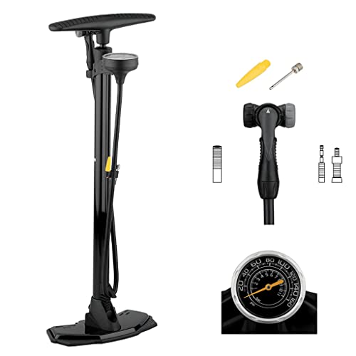 3min19sec Fahrradpumpe Pro - Standpumpe Stahl - Oben positioniertes Manometer - Luftpumpe fürs Fahrrad, MTB oder Rennrad mit Softgriff für alle Ventile - Hochdruck bis 11 bar 160 psi