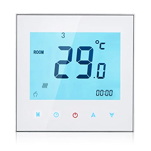 Andoer Thermostat 5A, WasserHeizung Thermostat, Raumtemperaturregler, Wöchentlich Programmierbares Raumthermostat, Fußbodenheizung Thermostat, LCD-Display Touchscreen, 110-230 V