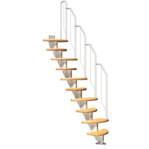 DOLLE Raumspartreppe Berlin │ Nebentreppe │ Geschosshöhe 259-315 cm │ 13 Stufen / 14 Steigungen │Birke Multiplex lackiert │ Standard-Geländer │ Unterkonstruktion in weiss │ Breite 64 cm
