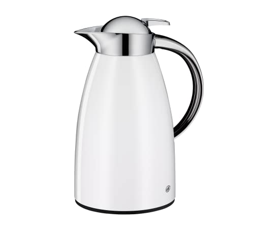 alfi Thermoskanne Signo, Metall weiß 1L, mit alfiDur Glaseinsatz, 1421.211.100, Isolierkanne hält 12 Stunden heiß, ideal als Kaffeekanne oder Teekanne, Kanne für 8 Tassen