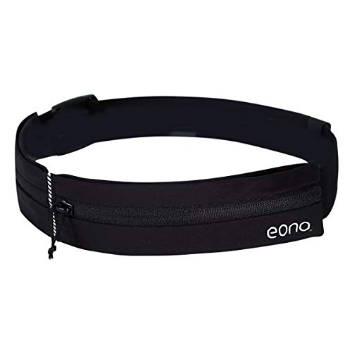 Amazon Brand - Eono Wasserabweisend Lauf Hüfttasche mit Verstellbarem Gummiband, Laufgürtel mit Großer Kapazität für Fitnesss, Sport, Radfahren, Laufen, Reisen und Outdoor-Aktivitäten (Schwarz)