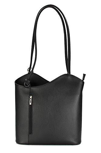 Belli italienische Ledertasche Backpack Classic 2in1 Damen Rucksack Leder Handtasche Schultertasche in schwarz - 28x28x8 cm (B x H x T)