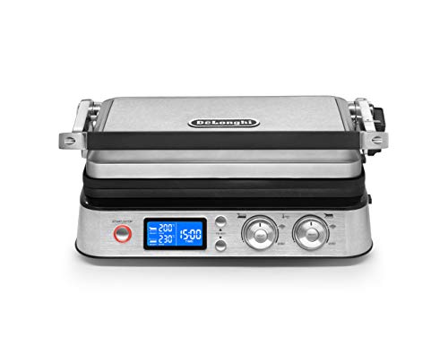 De'Longhi MultiGrill CGH1030D, Elektro-Grill mit 7 Kochfunktionen, elektrischer Kontaktgrill, Tischgrill, mit Waffeleisen & Gratin-Funktion, 3 Grillplatten-Sets, 2000 W, 45,8 x 34,3 x 18,5 cm