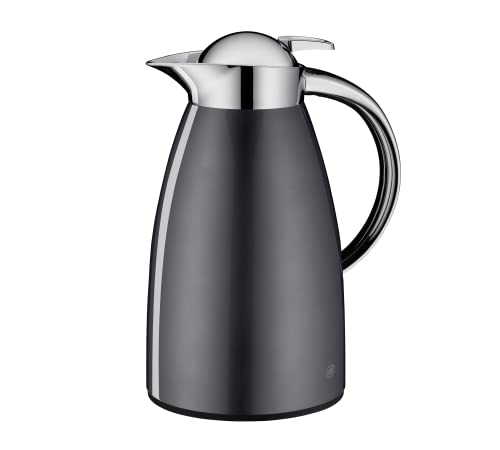 alfi Teekanne Signo, Thermoskanne Metall grau 1L, mit alfiDur Glaseinsatz, 1421.268.100, Isolierkanne hält 12 Stunden heiß, ideal für Tee oder als Kaffeekanne, Kanne für 8 Tassen
