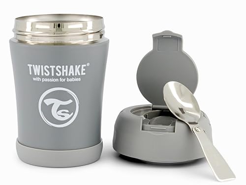 Twistshake Thermobehälter für Essen Babys und Kinder | 350 ml | Inklusive klappbarem Löffel - Pastel Grey, Grau, A-46-002