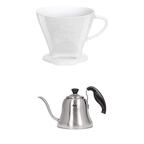Melitta 219025 Filter Porzellan Kaffeefilter + Handbrüh-Wasserkessel mit Schwanenhalsausguss