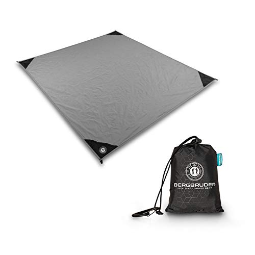 BERGBRUDER Nylon Picknickdecke - Pocket Blanket Wasserdicht, Ultraleicht & kompakt - Ground Sheet, Campingdecke, Stranddecke mit Tasche und Karabiner (150cm x 140cm)