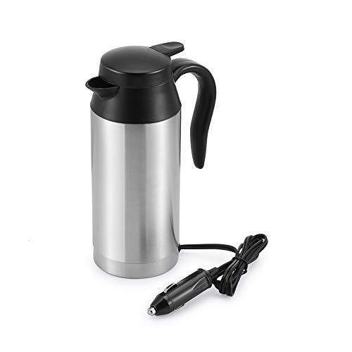 OurLeeme 650 ml Reisewasserkocher, Auto Wasserkocher Edelstahl 12V Zigarettenanzünder Reisewasserkocher Elektrischer Wasserkocher für Heißwasser Kaffee Tee, Silber Auto Wasserkocher