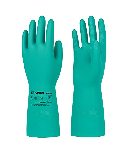 LANON 3 Paar Chemikalienbeständige Handschuhe, rutschfest, Chemikalienschutzhandschuhe, beständig gegen starke Säuren, Alkalien, Latexfrei, Arbeitsschutzhandschuhe, Grün, XL/10