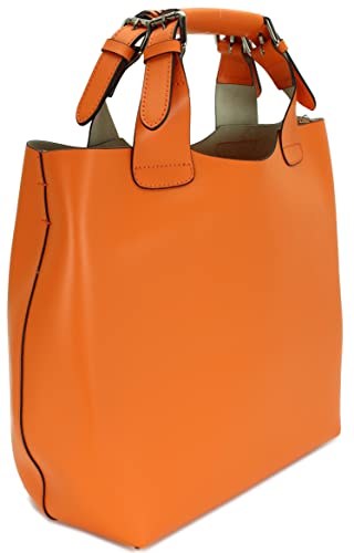 Belli italienische Damen Leder Handtasche Henkeltasche Schultertasche Cross Body in orange - 41x32x15 (B x H x T)
