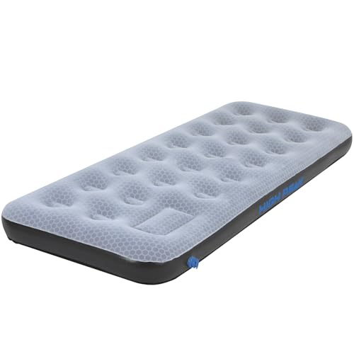 High Peak Unisex Single Comfort Plus Luftbett, mit integrierte Fußpumpe und Anti-Rutsch Funktion, atmungsaktiv, robust, Oberseite weich, für Indoor und Outdoor, grau/blau/schwarz, L