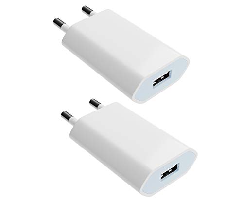 2er Pack USB Netzteil - Ladegerät - Steckdosenadapter - Stecker 5V-1A Universal – Kompatibel mit Handy,Kamera,Tablets, MP3 usw. (Weiß)