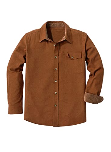 Meilicloth Flanellhemd Herren Kariert Einfarbig Baumwolle Langarm Casual Flanellhemden Western Karohemd Mit Brusttasche Regular Fit Braun L