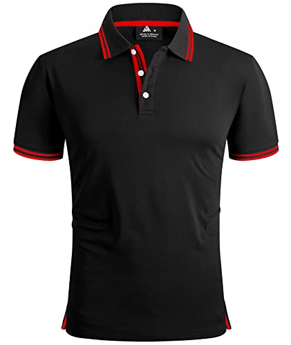 SwissWell Männer Poloshirt Kurzarm Elastisch Golf Polohemd Casual Holiday T-Shirts Mode Polyester Tennis Polo für Herren Schwarz