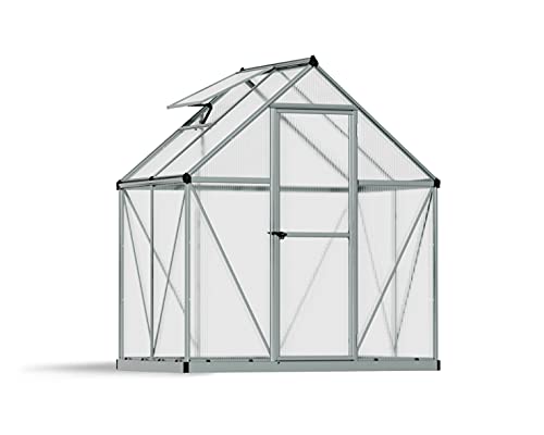 Canopia by Palram Gewächshaus klein Mythos 6x4 Treibhaus 122x185 cm Aluminium Silber Tomatenhaus Polycarbonatplatten UV-beständig