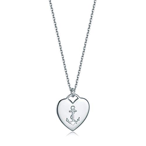 ESSIE ODILA 925 Sterling Silver Anchor Heart Pendant Necklace for Womens Sisters Friends Mother 18