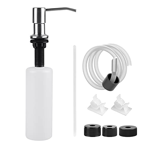 EFUTURETIME Küche Spüle Seifenspender, Spülmittelspender mit 1m Silikonschlauch, 500ml Plastikflasche, 4 Universalverschlüssen, 2 Schnappen, Seifenspender Einbau Küche für Küchen, Bäder, Silber