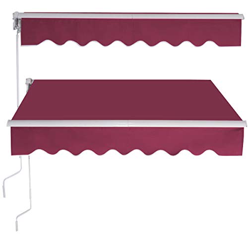 GOPLUS Gelenkarmmarkise 250x200cm, UV- Beständige Markise Sonnenschutz, Wasserfeste Terrassenmarkise, Sonnenmarkise mit Handkurbel, aus Metall & Polyesterfaser, für Terrasse Balkon (Weinrot)