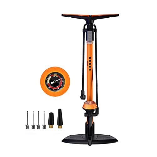 GOBKO Bike Standpumpe, Standluftpumpe, Fahrradpumpe mit großem Manometer zur Druckanzeige, Dualkopf passend für alle Ventile