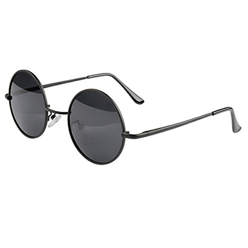 SANWOOD Männer Damen Runde Metallrahmen Sonnenbrille Brille schwarz Objektiv