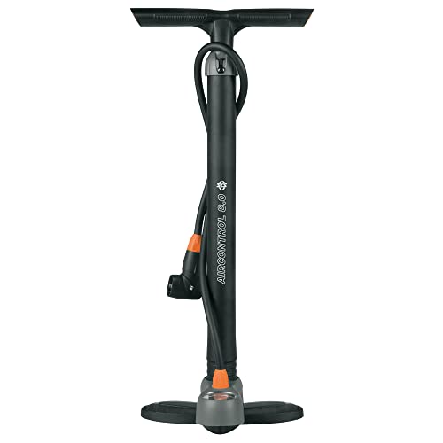 SKS GERMANY AIRCONTROL 8.0 Standpumpe (Luftpumpe für alle Ventilarten, verlängerter Schlauch, Präzisions-Manometer, angenehme Griff-Haptik, max. Druck: 8 bar/115 PSI), Schwarz