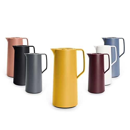 Emsa N41708 Motiva Isolierkanne | 1 Liter | Quick-Press-Verschluss | 12h heiß, 24h kalt | Glaskolben | Made in Germany | Nordisches Design | Gelb