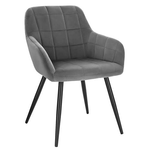 WOLTU Esszimmerstuhl 1 Stück Küchenstuhl Polsterstuhl Wohnzimmerstuhl Sessel mit Armlehnen, Sitzfläche aus Samt, Metallbeine, Dunkelgrau BH93dgr-1