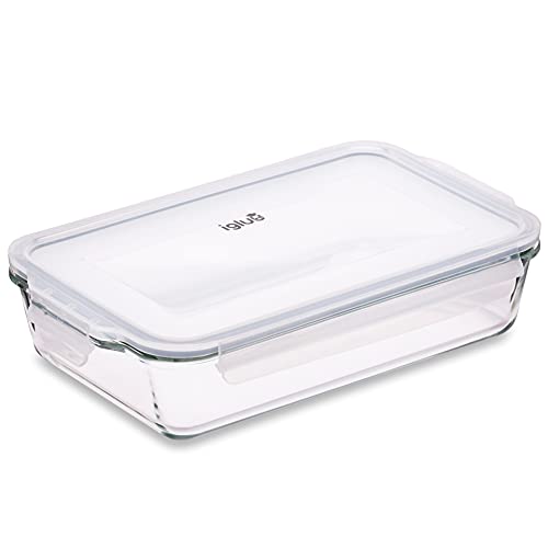Igluu Meal Prep - Glas-Lasagneform mit luftdichtem Schnappverschluss-Deckel - Große rechteckige Backform - BPA-frei, mikrowellen-, gefrier- und spülmaschinengeeignet 2.2L (Cook n Freeze)