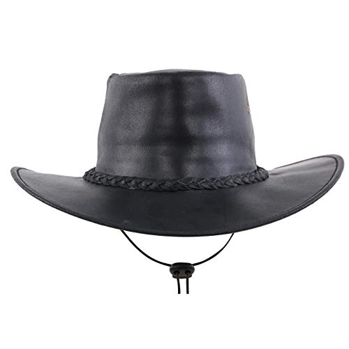 wow Australia Damen Herren Cowboy Leder Wickel Faltbarer Hut Rindsleder Black Größe M