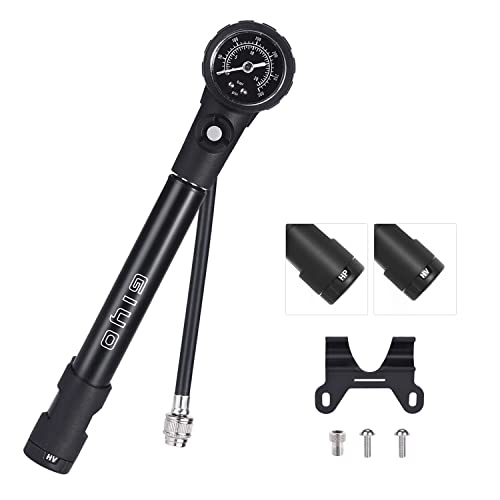 Arkham Fahrradpumpe Dämpferpumpe Mini mit Manometer, 300PSI Luftpumpe Fahrrad Alle Ventile Französisches Ventil, Federgabelpumpe Fahrrad, Tragbar Fahrrad Pumpe für Rennrad Mountainbike