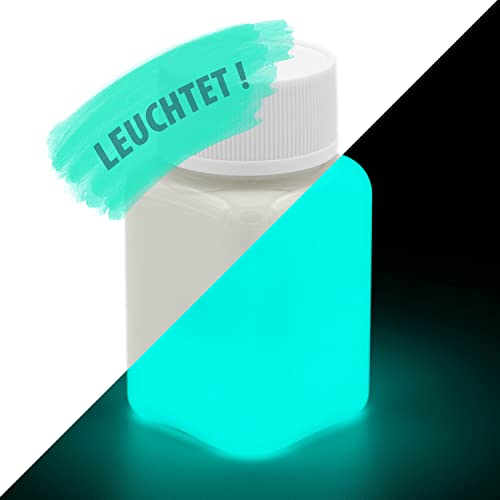 lumentics Premium Leuchtfarbe GrünBlau 100g - Im Dunkeln leuchtende Malfarbe, Nachleuchtfarbe, nachleuchtender UV Glow Effekt, phosphoreszierende Wandfarbe