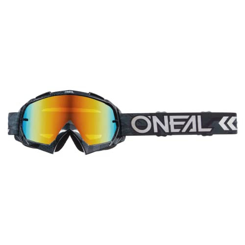 O'NEAL | Fahrrad- & Motocross-Brille | MX MTB DH FR Downhill Freeride | Hochwertige 1,2 mm-3D-Linse für ultimative Klarheit, UV-Schutz | B-10 Goggle Camo V.22 | Schwarz Weiß - Rot verspiegelt | OS