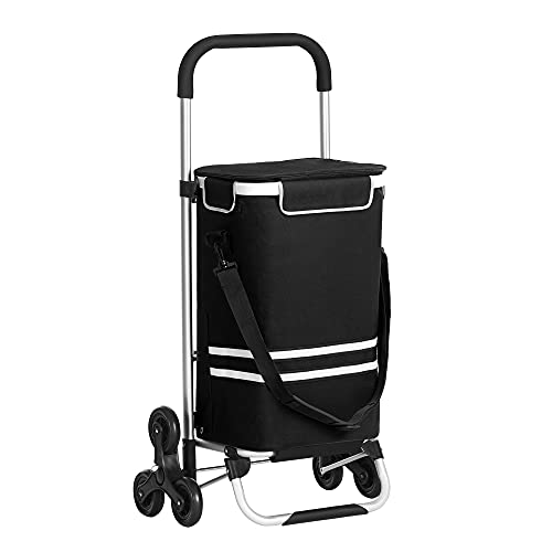 SONGMICS Einkaufstrolley, Faltbarer Einkaufswagen, mit Treppensteiger, mit Kühlfach, große Kapazität 35 L, abnehmbare Tasche, schwarz KST007B01