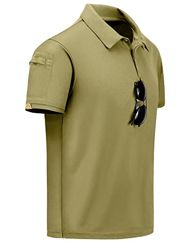 Polo Shirts Herren Schnelltrocknend Kurzarm Golf Poloshirt für Männer Funktionsshirt Tactical Shirts Sommer Casual Tennis-T-Shirt Khaki 2XL