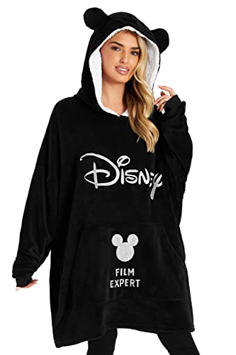 Disney Übergroße Kapuzenpullover Damen Hoodie Decke Mädchen Teenager Herren (Schwarz)