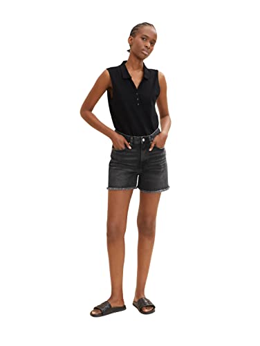 TOM TAILOR Denim Damen High Waist Bermuda Jeans Shorts 1031461, 10250 - Used Dark Stone Black Denim, S