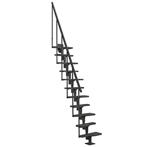 DOLLE Mittelholmtreppe Atlanta | 11 Stufen | Geschosshöhe 228 – 300 cm | Geradelaufend | Unterkonstruktion und Stufen: Anthrazit (RAL 7016) | Stufen: Buche Multiplex | inkl. Geländer | Nebentreppe