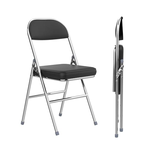PIPIPOXER 2er Set PU Klappstühle, Platzsparend Faltstuhl Schreibtischstuhl für Zuhause Büro, Gepolstert Gäste Stuhl 150 kg belastbar, Kunstleder Klappstuhl, Schwarz