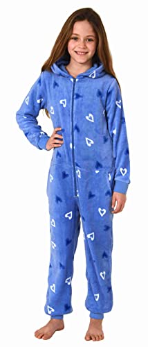 Mädchen Jumpsuit Overall Schlafanzug Pyjama Langarm in toller Herz Optik - 202 467 97 954, Farbe:hellblau, Größe:152
