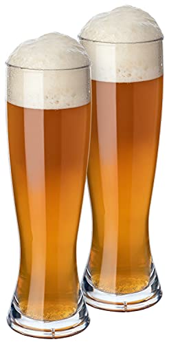 PREMIUM Weizenbiergläser Kunststoff Plastik bruchsichere Mehrweg-Gläser, wiederverwendbar, spülmaschinenfest für Camping, Bars und Diskotheken - BPA frei, Glas-Optik (2, Weizenbier)