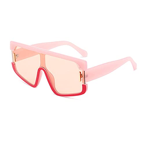WQZYY&ASDCD Sonnenbrille Herren Damen Nieten Übergröße Frauen Kontrastfarbe Persönlichkeit Einteilige Quadratische Trendy Big Frame Brille Uv400-Pink_Red