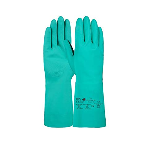 PRO FIT Nitril-Handschuh 175 – Chemikalienschutzhandschuhe, Haushaltshandschuhe mit Stulpen, Spülhandschuhe ohne Latex, Putzhandschuhe - 33cm, Grün, Gr. 9, 12 Paar