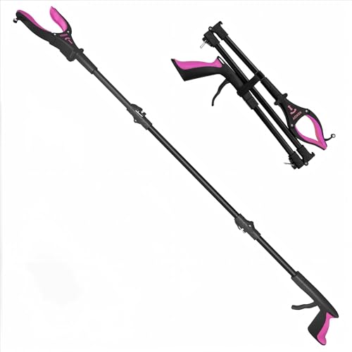 Kekoy 112cm Greifer Mit Licht, Faltbare Greifer FüR Senioren, MüLlzange Greifzange Drehbarer Kopf, Greifhilfe FüR Senioren Mit Magnet,Langer Greif-Werkzeug Mit Magnetspitzen(112cm, Rose)
