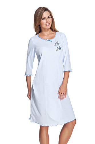 e.FEMME® Damen Nachthemd 275, mit 3/4 Ärmeln, aus 50% Baumwolle und 50% Modal, Blau, Gr.40