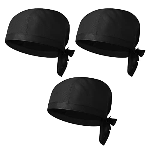 Cabilock 3Pcs Kochmütze Küchenmütze Elastische Kochmütze Chef Kochhut aus Baumwolle Poly Kopfbedeckung für Männer Frauen Kochen Schwarz