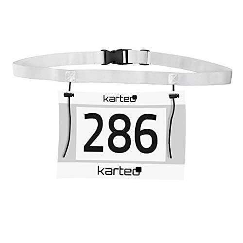 Karteo Startnummernband [1 Stück] Running Belt weiß Laufgürtel Nummerngurt elastisch Startnummergürtel mit verschiebbaren Kordellaschen Start-Nummern-Gurt